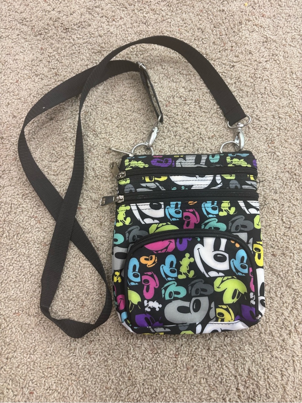 Disney Black Multicolor Mickey Pattern Crossbody Bag